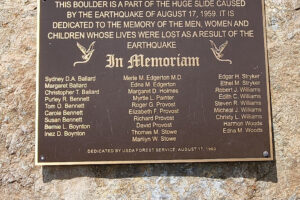 Names of the twenty eight individuals who lost their lives in the Hebgen Lake Earthquake. Get Lost in America