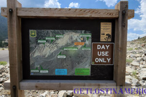 Trails to Memorial Boulder and overlooks at Earthquake Visitor Center. Sign also list other geological points in the area. How was Quake Lake Formed? Get Lost in America