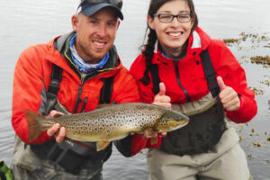 All Inclusive Denmark Fly Fishing Lodge Expedition, with Get Lost in America Sea trout fishing from the Danish flats, client with a beautiful sea trout