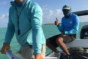 Bahamas Lost Key Lodge Fly Fishing Expeditions client with a barracuda