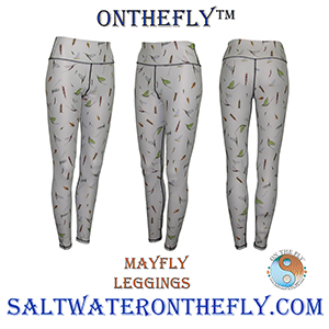 Dun and Dun study of mayflies on displayed on patterned leggings for trail running yoga or fly fishing 