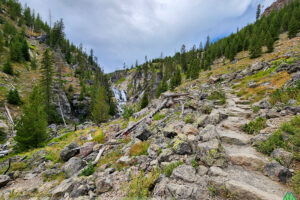 Rock stairs leading up to Mystic Falls overlook and continuation of the loop trail