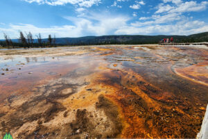 Mineral colorization around the edge of Black Diamond Pool Get Lost in America in Yellowstone National Park