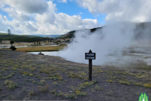 Firehole Lake with a little steam, it was a bit cool this fall morning