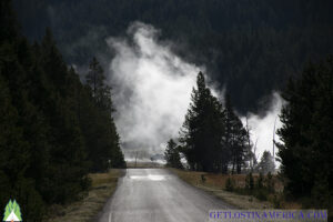 Sitting at the corner of Firehole and the road out watching the morning mist