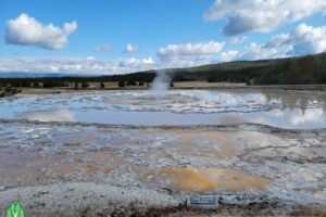 Colors of the sky and earth in Yellowstone National Park are amazing. This is Great Fountain Geyser. Do a Yellowstone Cabin Rental so you have time to enjoy the eruption at Fountain Geyser.