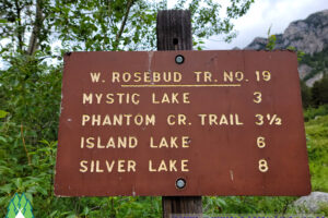 Main trailhead sign, this trail ends in a canyon at Silver Lake and Island Lake in between it and Mystic.