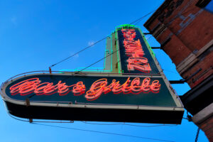 Sign at the Livingston Bar and Grille in Livingston, Montana home of Fly Fishing