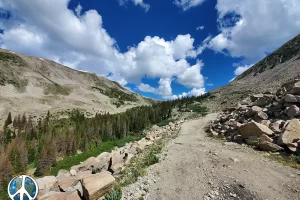 Hiking up through a set of S curves to Alpine Tunnel Trail Junction