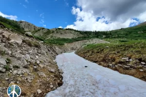 Hiking on about three feet of hardened snow pack up to West Alpine Tunnel, I just have to have a look even though it's permanently close off.