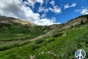 Switch backed trail up to the pass above Alpine Tunnel and Continental Divide and Colorado Trail is about a 542 foot elevation gain.