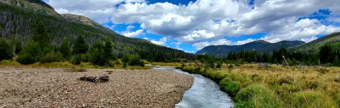 Hiking East Inlet Trail Colorado Base Camp Timberline Campground Rocky Mountain National Park A little camping, hiking, and fly fishing in late September, most of the leaves have fall or tuned brown.