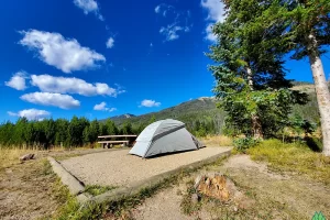 Campsite at Timber Creek Camp ground in the Kawuneeche Valley of Rocky Mountain National Park.