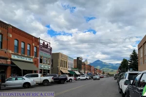 A look down the street to the south in Livingston Montana on a summers eve