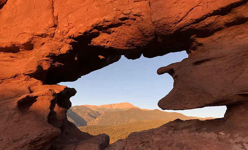 Pikes Peak looking through Siamese Twins Garden of the Gods Colorado Springs