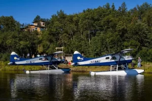 Float plane parked at the remote Alaskan Fly Fishing Lodge