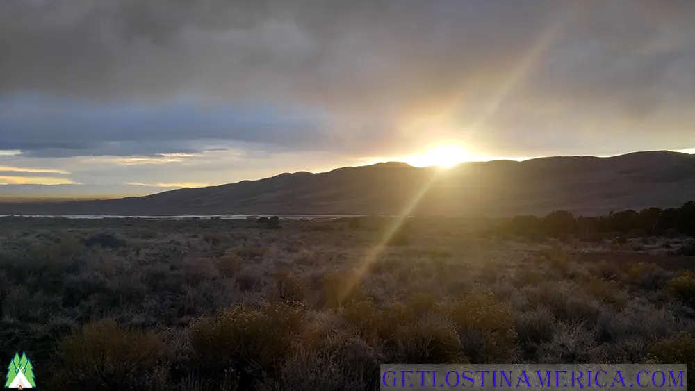 Great Sand Dunes National Park, Sunset on my way out from a backpacking overnight in the wilderness area, spring backpacking trip