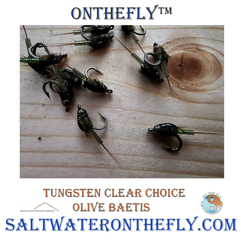 Olive baetis pattern for fly fishing bighorn and wind river Wyoming Saltwater on the fly