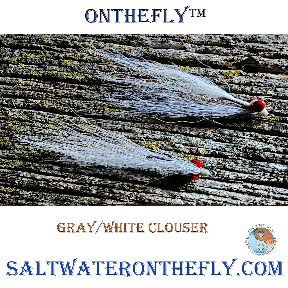 Grey / white clouser minnow is a great baitfish pattern saltwater on the fly 