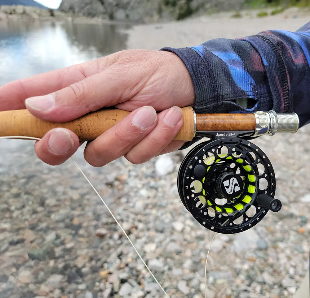 Spectre 3/4 weight reel, spooled with 3 weight Spectre distance fly line. On Saltwater on the Fly.