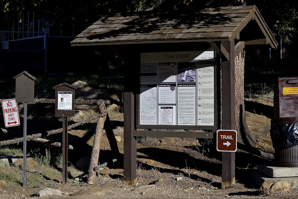 Bridal Veil Falls Trailhead information sign, Get Lost in America