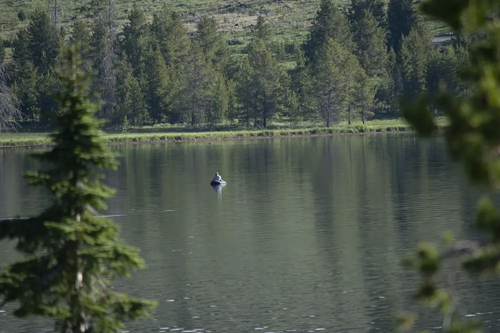 Float tuber on Georgetown Lake, Montana, 