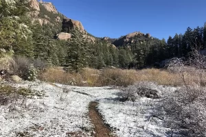 Harmonica Arch Lost Creek Wilderness 45. 3 Morning sun reaches trail to Harmonica Arch creating an easy to follow trail, Get Lost in America.
