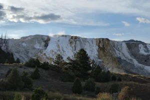 Rolling past Terrance Geyser Basin, Mammoth Hot Springs.