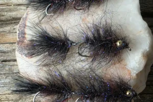Fl. Coal Fire Bush Fur Leech 2. 3 Bush Fur Leeches in Black.
